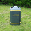Square glass fibre composite litter bin, with decorative banding to the top and bottom.  Featuring a peaked lid and ashtray, complete with Litter text plate
