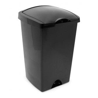 a trash bin in black color featuring a removable lid and a lifting-top aperture.