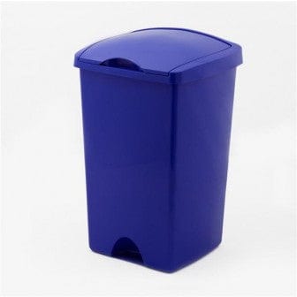  a litter bin in blue, outfitted with a lift-top aperture and a removable lid.