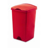 freestanding photo of a red litter bin with removable lid with lift-top aperture