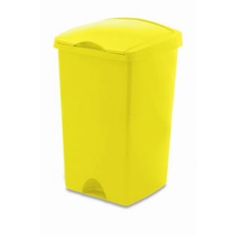 standalone photo of a yellow trash can featuring a detachable lid with a lift-top aperture.