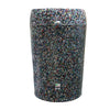 A standalone recycling bin with an attached lid. It has colorful appearance from recycled plastic chippings.