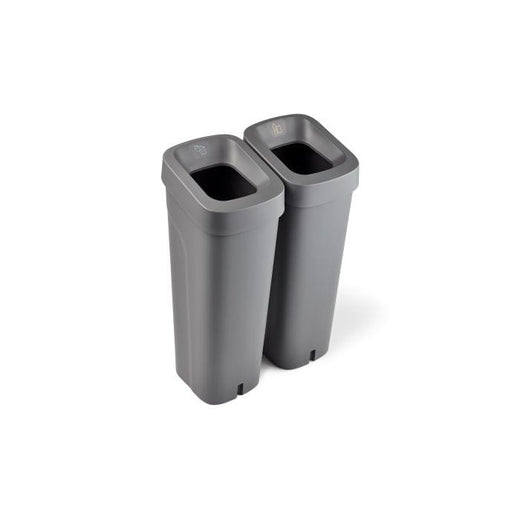 2 grey colored mini trash bin with open aperture. 