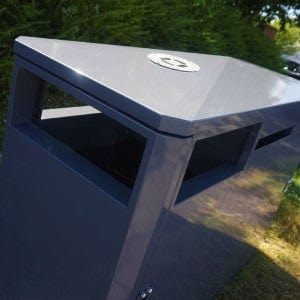 External 3 compartment recycling bin roof showing easyfit ashtray in silver