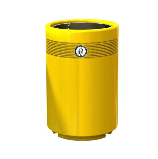 standalone open-top yellow litter bin, complete with a plastic inner liner.