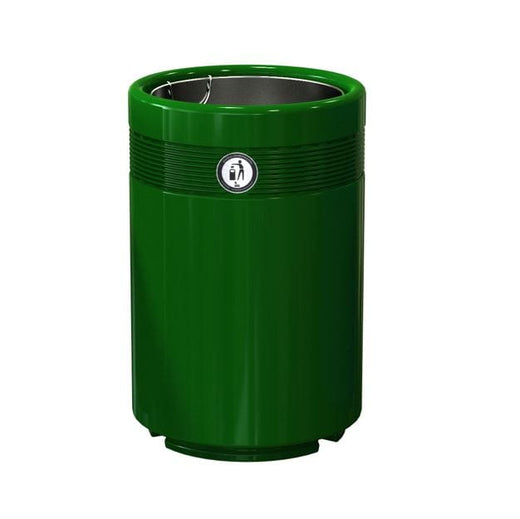 An open-top green litter bin featuring a plastic inner liner.