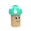 mushroom-shaped rubbish bin with a blue top and featuring a smiley face sticker.