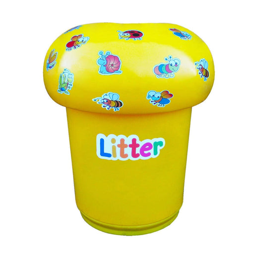  standing recycling bin in yellow, designed in a mushroom shape and come with twist-off lids.