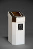 freestanding cardboard trash bins in white body and a brown lift off lid for general waste.