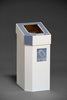 cardboard  litter bin in white with detachable grey lids that are designed for the disposal of can waste.