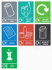 Photo of the designs of the 7 recycling stickers that you can put into the recycling bin stickers.