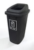 a large trash bin with a black body and an open top lid painted in black.