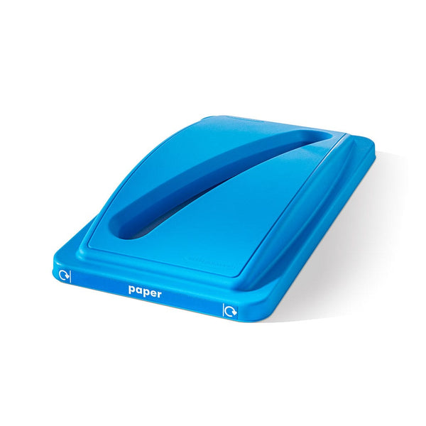 Blue slotted lid for the ecoslims, paper graphic to the lid rim