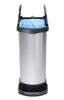 Lid open with butterfly opening with pedal around the base and metal effect plastic body