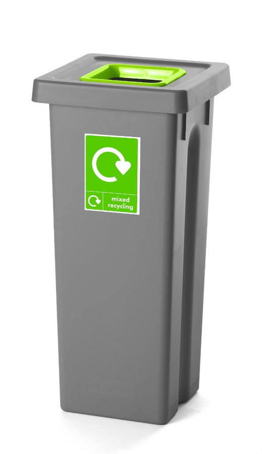 Grey Lid with Lime Green Insert Mixed Recycling Labeled Litter Bin.