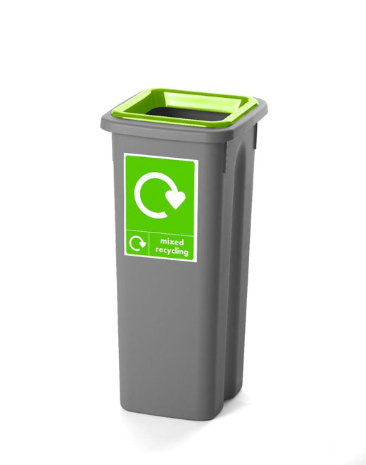 20L Green Lid Recycling Bin with Mixed Recycling Sticker Label.