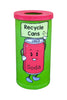 Novetly indoor recycling bin, circular aperture to the lid with a drinks can holding a recycle cans sign