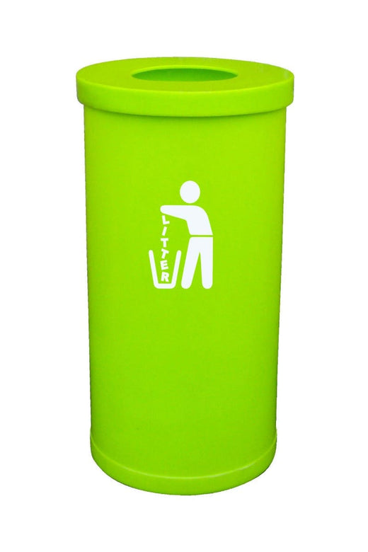 70 Litre Cylindrical Litter Bin in Lime. Large capacity rubbish receptacle fit for any space.