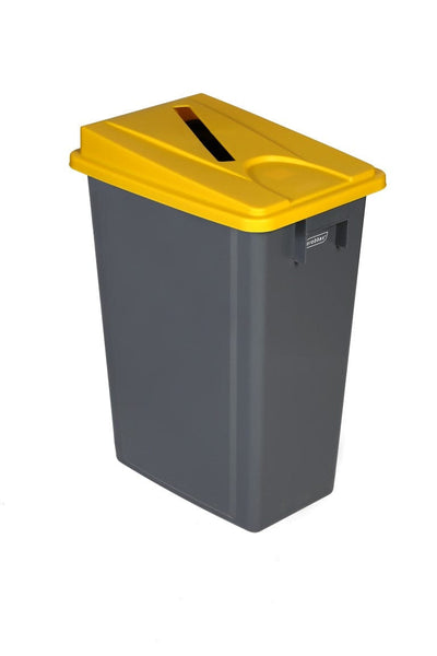 60 Litre recycling bin with grey body and yellow to with slot aperture