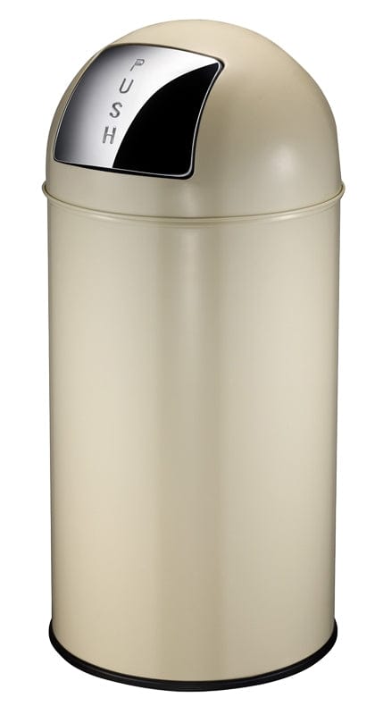 Powder coated cream domed top litter bin with stainless steel push flap