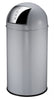 Grey domed top litter bin with stainless steel push flap.  Removable lid and protetive base around the rim of the bin
