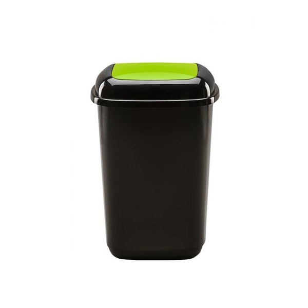 Black 28 litre internal recycling bin, black body with green flip top lid