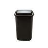 Black indoor plastic recycling bin with silver push flap lid