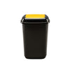 Black indoor recycling bin with yellow flip aperture