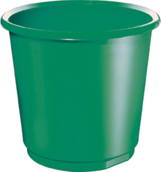 Tapered wasted basket in green with top rim and tapered body