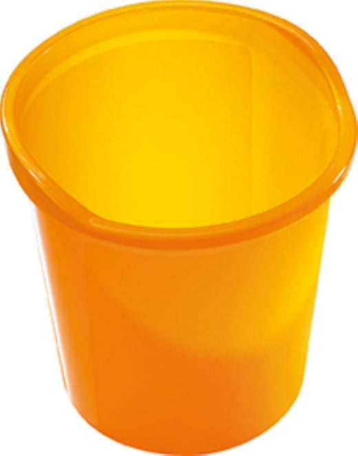 Orange semi translucent waste paper basket with large opening and 13 litre capacity