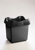 Open top litter bin with black body and black lid. 