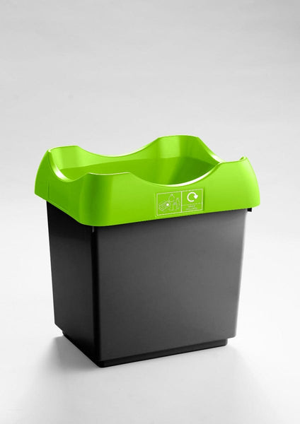 Open Top Recycling Bin with Coloured Lids and Stickers - 30 Litre