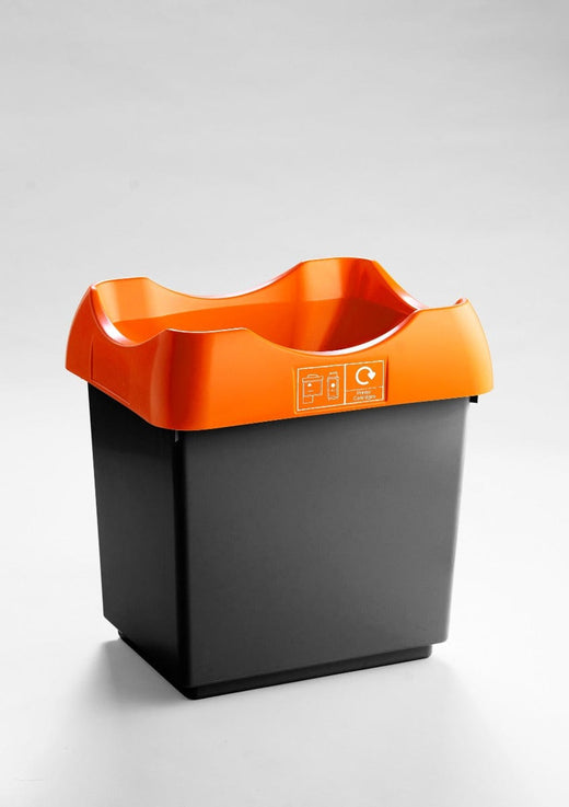 litter bin comes with a black base, an open top for easy disposal, and a orange lid.