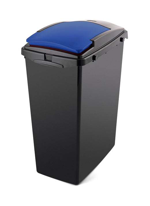 40 litre slim bin with a grey body and blue lid