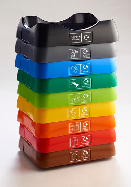 Open Top Recycling Bin with Coloured Lids and Stickers - 30 Litre