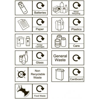 illustrations of each of the recycling stickers. 