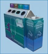 4 bay internal recycling station with custom wrap surround.  4 Separate apertures and iconography