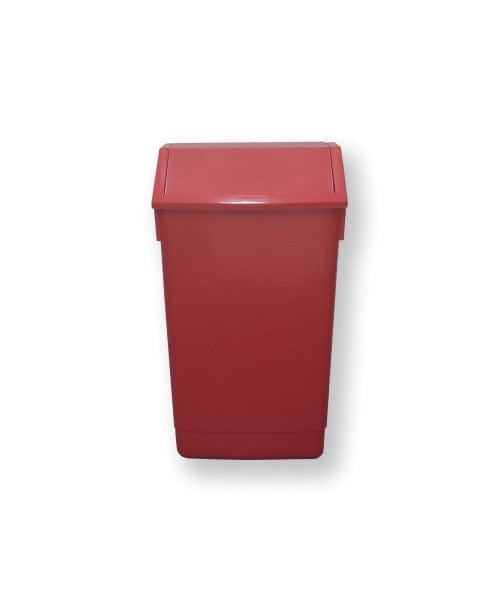 Plastic internal recycling bin with tapered body andred flip top lid