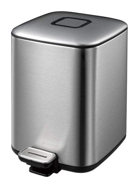 6 Litre brushed stainless steel internal pedal bin.  Rectangular in shape with small foot pedal to the front for lid opening