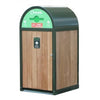Large wheelie bin cover, powder coated steel frame with natural wood surround, complete with mixed recycling london underground aperture