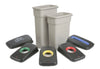 2 Grey base recycling bins showing the 5 lid options available