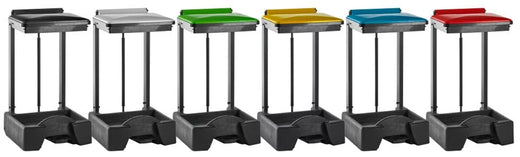 Set of Free Standing All Plastic Sackholders in lid colors black, white, green, yellow, blue and red.