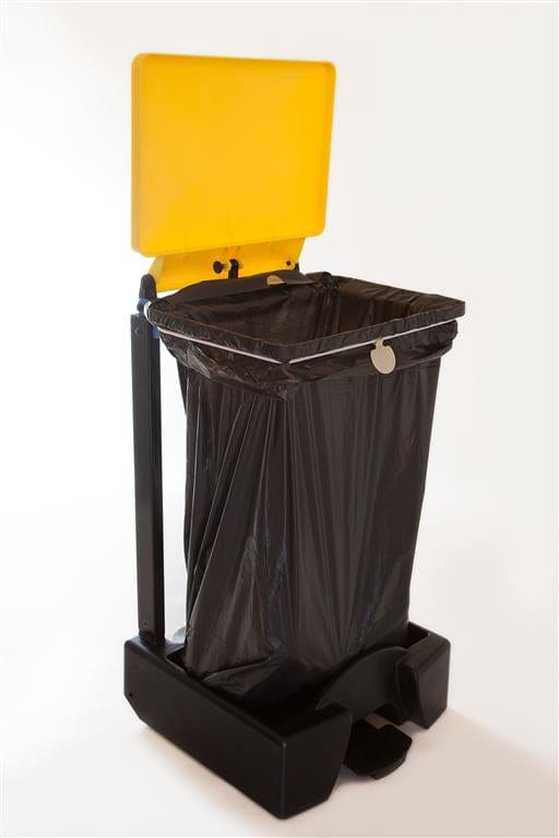 Free Standing All Plastic Sackholder in use, lined with plastic sack secured in place.