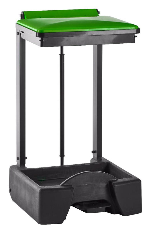 Green lid Freestanding All Plastic Holder, foot pedal operated.