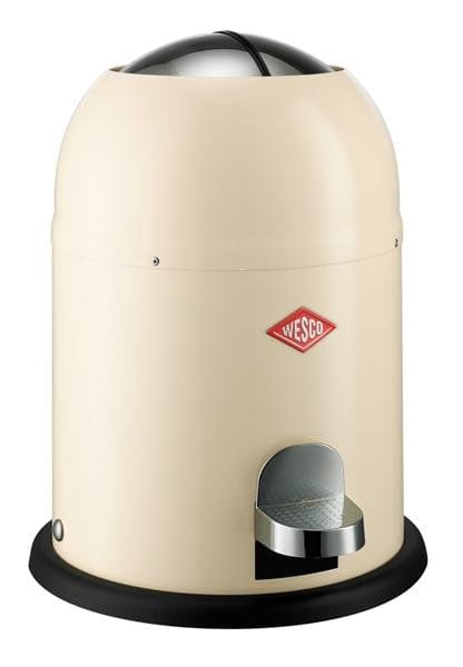Small pedal bin in cream with Wesco logo on the front with lid aperture closed