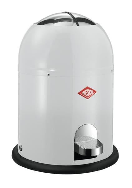 White Wesco compact 9 litre pedal bin with black protective floor rim