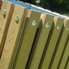 Close up of the riveted wooden slats at the top of the bin