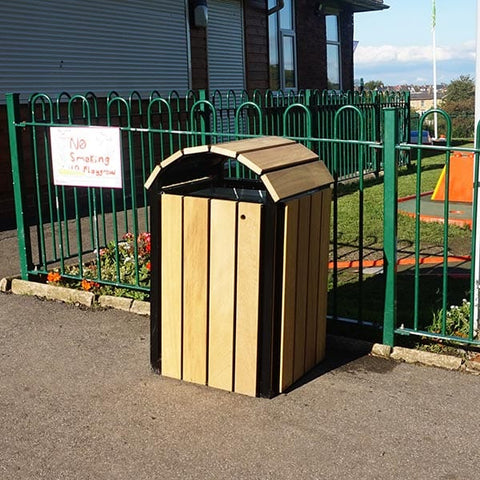 Slatted Anti Vandal Wooden Litter Bin - 112 Litre