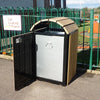 External litter bin with front door open to show the galvanised internal liner