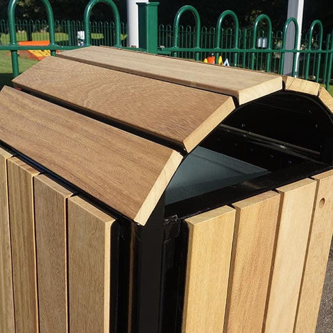 Slatted Anti Vandal Wooden Litter Bin - 112 Litre